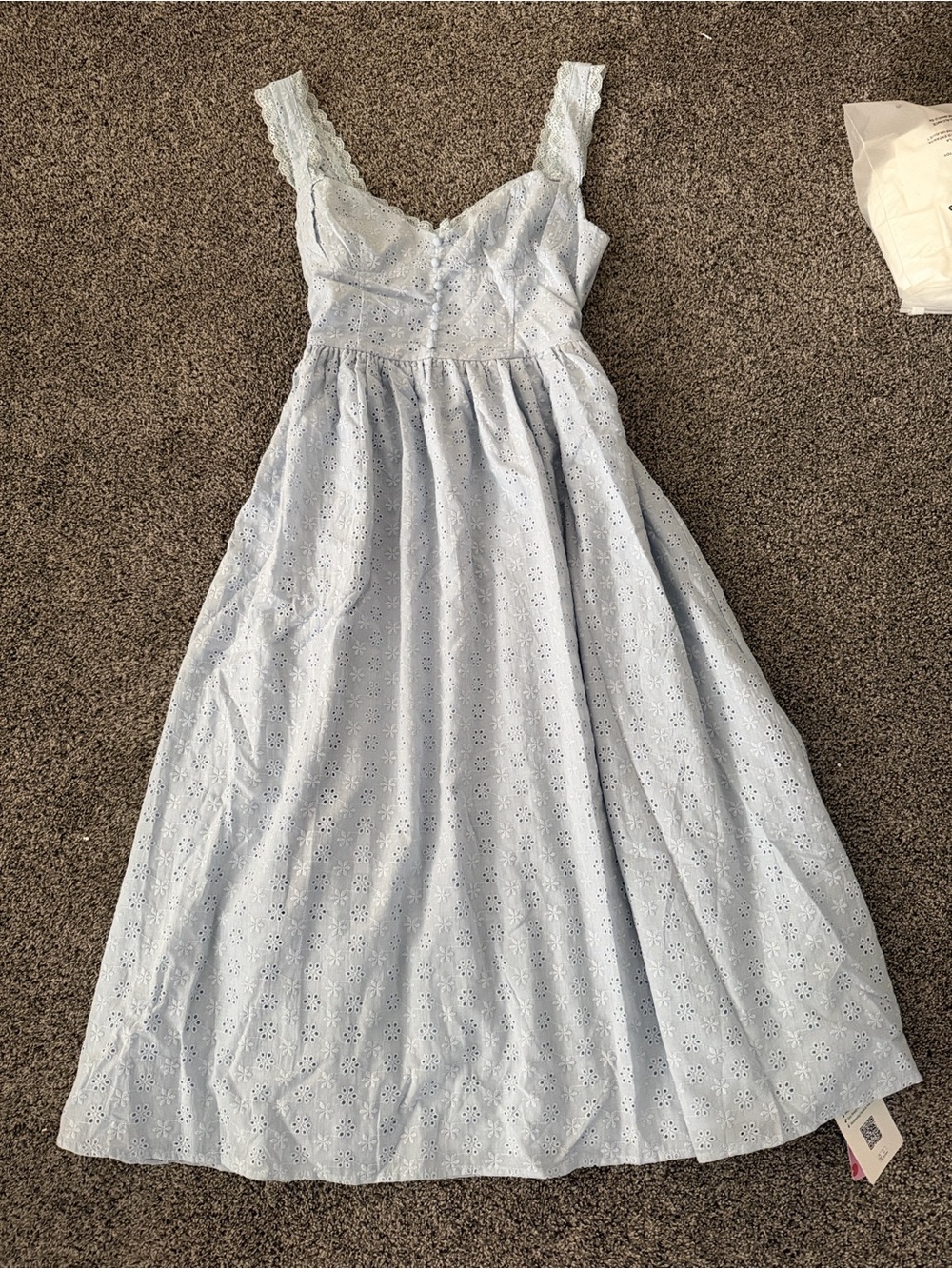 Cider Light Blue Cotton Broderie Anglaise Midi Dress - Picture 3 of 6
